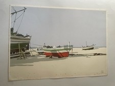 Aldo Riso Serigrafia numerata e firmata in lastra a matita Barche