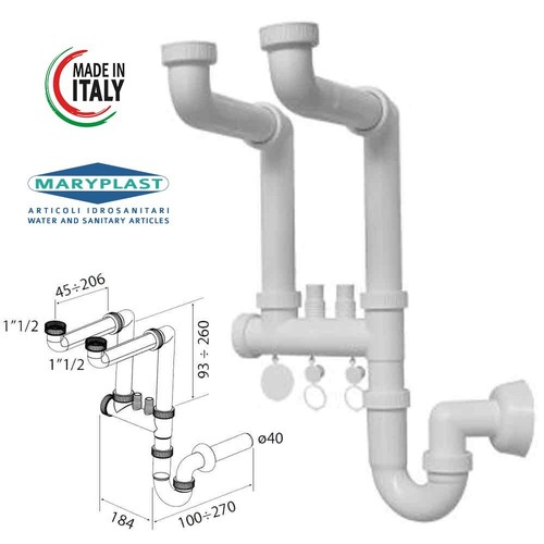 Sifone lavello pvc salvaspazio - sifone,