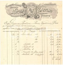 1908 TORINO Via S. Chiara 20 - Nicola ZAPPINO Fabbrica di cravatte - Fattura