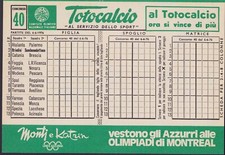 TOTOCALCIO schedina n. 40 del