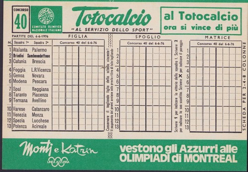 Totocalcio schedina 40 - totocalcio, n.