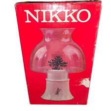Lampada candela uragano vintage Nikko Natale 10" Giappone albero di Natale scatola agrifoglio