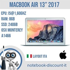 MacBook Air 13" 2017 Cpu i5 @1,60ghz  Ram 8gb  SSD 240gb  A1466  Monterey