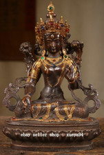 8" Old Tibet Copper Gilt Inlay