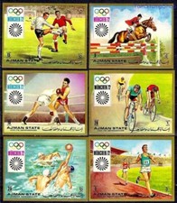 Pallanuoto Ajman 1971 Monaco/Olimpiadi Calcio Cavalli Salto Boxe Ciclismo MNH