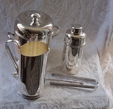 Set Cockctail Shaker Secchiello Ghiaccio e Pinza Brocca Piatto Argento Greggio Cesa Italia