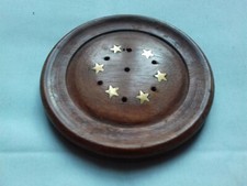 Portaincenso in legno con intarsi in metallo - diametro 8.5 cm