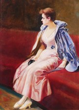 tableau ancien Roman Ribera portrait femme Espagne Barcelone Art Nouveau