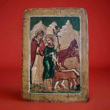 Antica Icona Russa su Legno "ingresso Gesù a Gerusalemme" - XIX Secolo