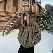 Cappotto corto uomo invernale con cappuccio pelliccia di volpe sintetica zip vestibilità ampia outwear soprabito