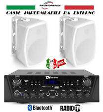 IMPIANTO AUDIO FILODIFFUSIONE ESTERNO 2 CASSE+AMPLIFICATORE+RADIO FM+BLUETOOTH 