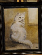 Dipinto antico quadro a olio 20x25 Cm Gatto Cat Stile Henriette Ronner 