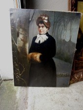 Olio su tela antico ritratto femminile 1880 circa