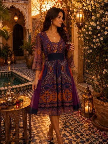 Abito seta paisley viola - seta,