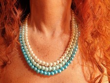 ???COLLANA DONNA + ORECCHINI PIETRE DURE  PERLE GRADAZIONE  AZZURRO. PARURE?