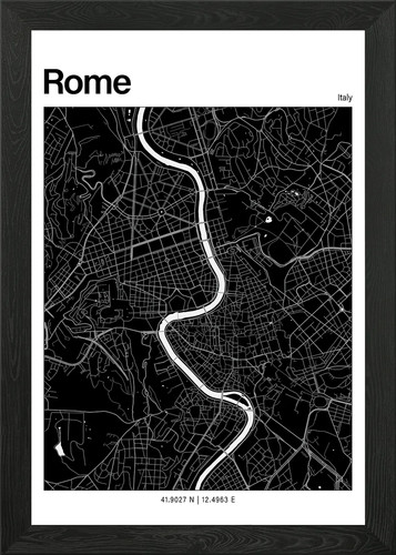 Rome black and white map - and,