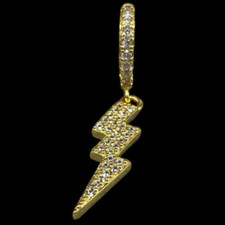 ORECCHINO UOMO DONNA FLASH FULMINE HIP HOP BRILLANTE DORATO CERCHIETTO PENDENTE.