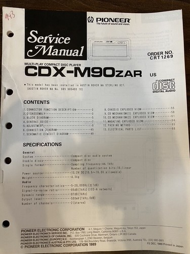 Pioneer cdx m90zar - pioneer, austin