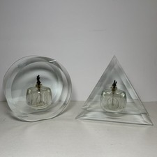 Vintage 1980 Floating Oil Lamp Set of 2 Modern Beveled Clear Glass Candle Holder