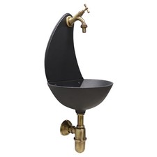 Fontana a muro Luna colore ghisa + rubinetto e sifone brunito per casa giardino 