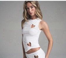 SKIMS Esaurito MAGLIA COTONE CUORE Ritaglio TANK TOP Bianco Neve Taglia Large 