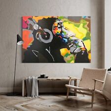 Quadro Banksy Monkey Color Dipinto A Mano Su Tela 120x80cm.