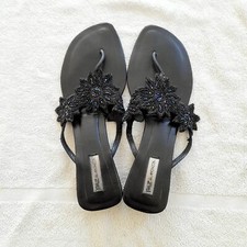 APEPAZZA Infradito/Ciabatte nere pelle TG.38 Decori 3 fiori perline multicolor