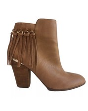 Guess Donna Stivaletti T40 Tronchetti Nuovo Pelle Cognac Frange Dettagli Oro