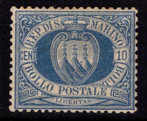San marino 1877 stemma 10 - marino, 1877-90