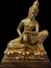 Coppia, Thailandese, Bronzo Dorato, Saraswati, Musicista, Rattanakosin, Lusso, Decorazione.