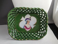 Piatto portagioie dama italiana dipinto a mano porcellana verde ritratto vittoriano