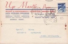 26-43D) TESTATINA PUBBLICITA' PESARO UGO MASETTI ARTE VETRARIA RISCALDAMENTO VG