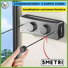 Stendibiancheria a Muro–Retrattile/Inox 304/Doppia Corda/Salvaspazio 5.1/Balcone