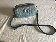 GUCCI GG PEARLY MARMONT CROSSBODY DENIM BLU BORSA