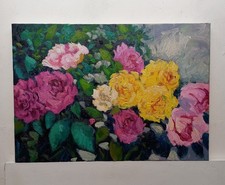 Idea Regalo Quadro Dipinto Rose Fiori Olio Su Tela Cm 35x50 Carlo De Lorenzo