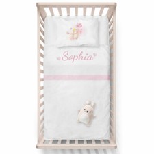 Set lenzuola culla o carrozzina per femminuccia personalizzato con nome orset...