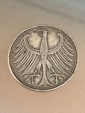 1951 Moneta 5 Marchi Argento625,Germania Repubblica Federale Large Eagle Zecca D