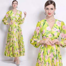 Abito Floreale Verde Cintura