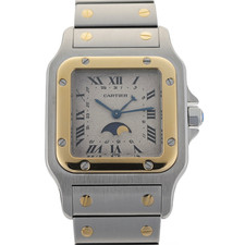 Orologio Cartier Santos Galbee fasi lunari 119901 oro 18 kt e acciaio revisionato + scatola