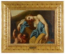 CARLO CIGNANI circa Autentico olio su tela anni 1670 pastorella addormentata e amorini