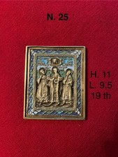Icona devozionale russa in bronzo smaltato, 3 Santi vescovi,11x9,5c, XVIII-XIXth