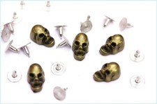 25pz Borchie teschio con rivetto bronzo antico *25pcs SKULL STUDS antique bronze