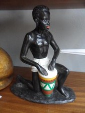 STATUETTA ETNICA IN GESSO -PERCUSSION-FATTURA FRANCESE TAMBURO
