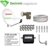 KIT INSTALLAZIONE COMPLETO PARABOLA SATELLITARE 80 LNB TWIN STAFFA MURO CAVO 5mm
