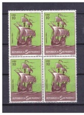 Francobolli San Marino 1963 Storia Navigazione Navi 10 L. MNH QUARTINA SAS623