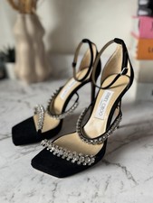 £1.150 Autentici Jimmy Choo Bing 105 Sandali in cristallo scamosciato nero, tacco plateau, 37