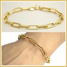 Bracciale in ORO Giallo 18 kt 750 Braccialetto Catena a Graffette da Donna 19 cm