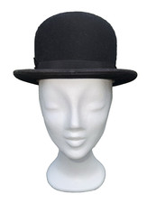 IL CAPPELLO FITZWELL VINTAGE NERO RIGIDO FELTRO CAPPELLO BOWLER DETTAGLIO NASTRO A COSTINE
