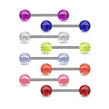 Piercing Lingua Acciaio Palline Acrilico Glitter