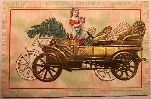Cartolina rilievo con donna - con,